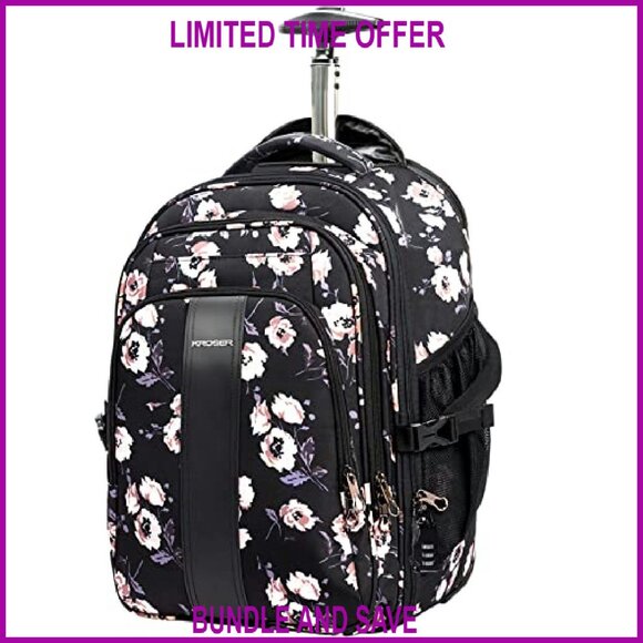 17 Inch Rolling Laptop Backpack Water Repellent Travel Friendly RFID Pockets - Picture 2 of 7
